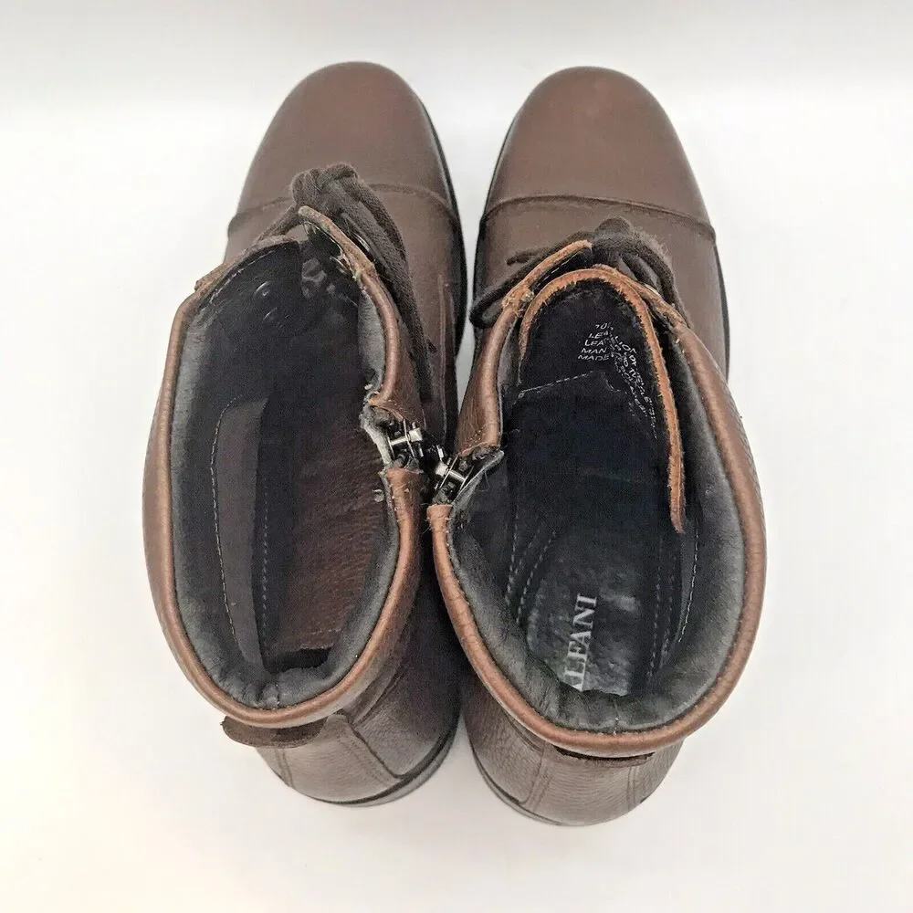 Alfani Lion 8046 Pebbled Brown Leather Lace-Up Fashion Boots Men's 10.5M Shoes